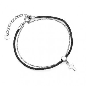 Bratara argint cu snur negru si cruce DiAmanti Z1648B_B-DIA (Argint 925‰ 1,2 g.)